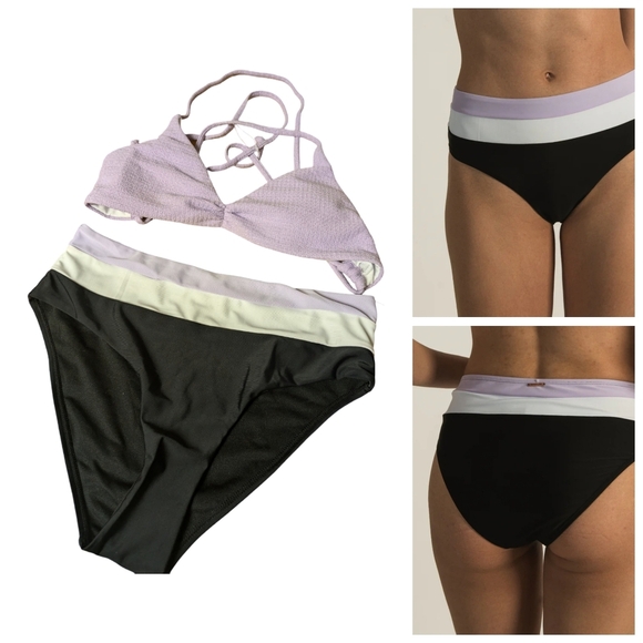 Skinny Dip High Waist Colorblock Bottom & Textured Crossback Top Purple Size S - Picture 1 of 12